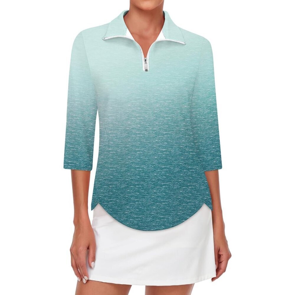 Women's Golf Polo Shirt Moisture Wicking UPF 50+ 3/4 Sleeve Athletic Top